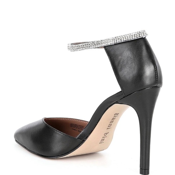 Gianni Bini Jesika Leather Rhinestone Bling Ankle Strap Pumps - Picture 4 of 6